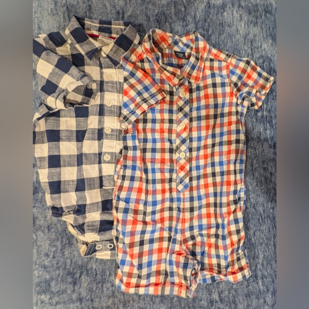 GAP 18-24M Plaid Kids Shirt And Romper Set - Blue and Red
